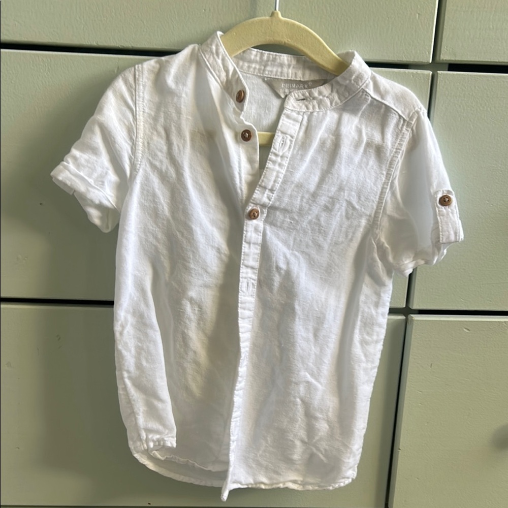 Kids White Linen Button-Up Shirt